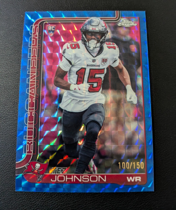 2025 Tez Johnson Top Chrome Blue Geometric /150   + Geometric card Rookie