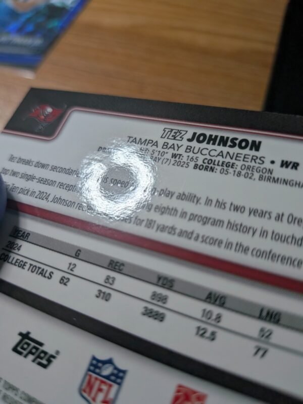 2025 Tez Johnson Top Chrome Blue Geometric /150   + Geometric card Rookie