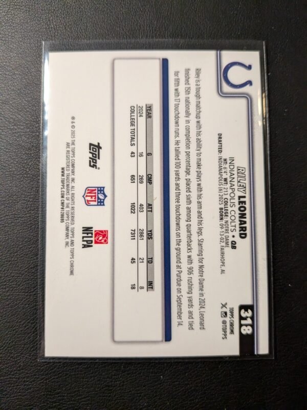 2025 Topps Chrome NFL Riley Leonard  Etch Variation Rookie Refractor Low Pop